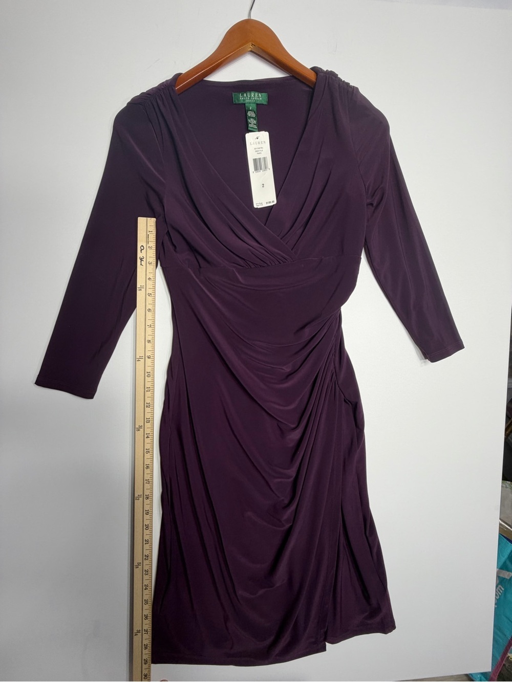Lauren Ralph Lauren Deep Plum Draped Wrap-Style Jersey Dress size 2 new w tags - Picture 3 of 10